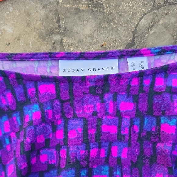 Susan Graver Purple and Blue Patterned Blouse - Picture 2 of 3